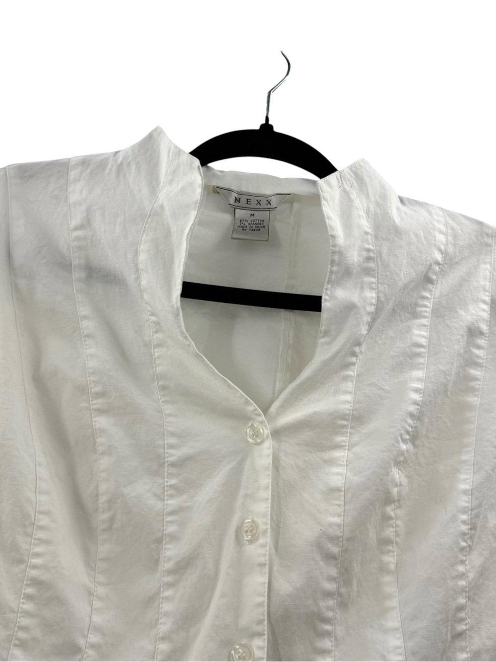 NEXX White Peplum Blouse Bell Sleeve Stretch Cotton Button Front Medium - Picture 4 of 8